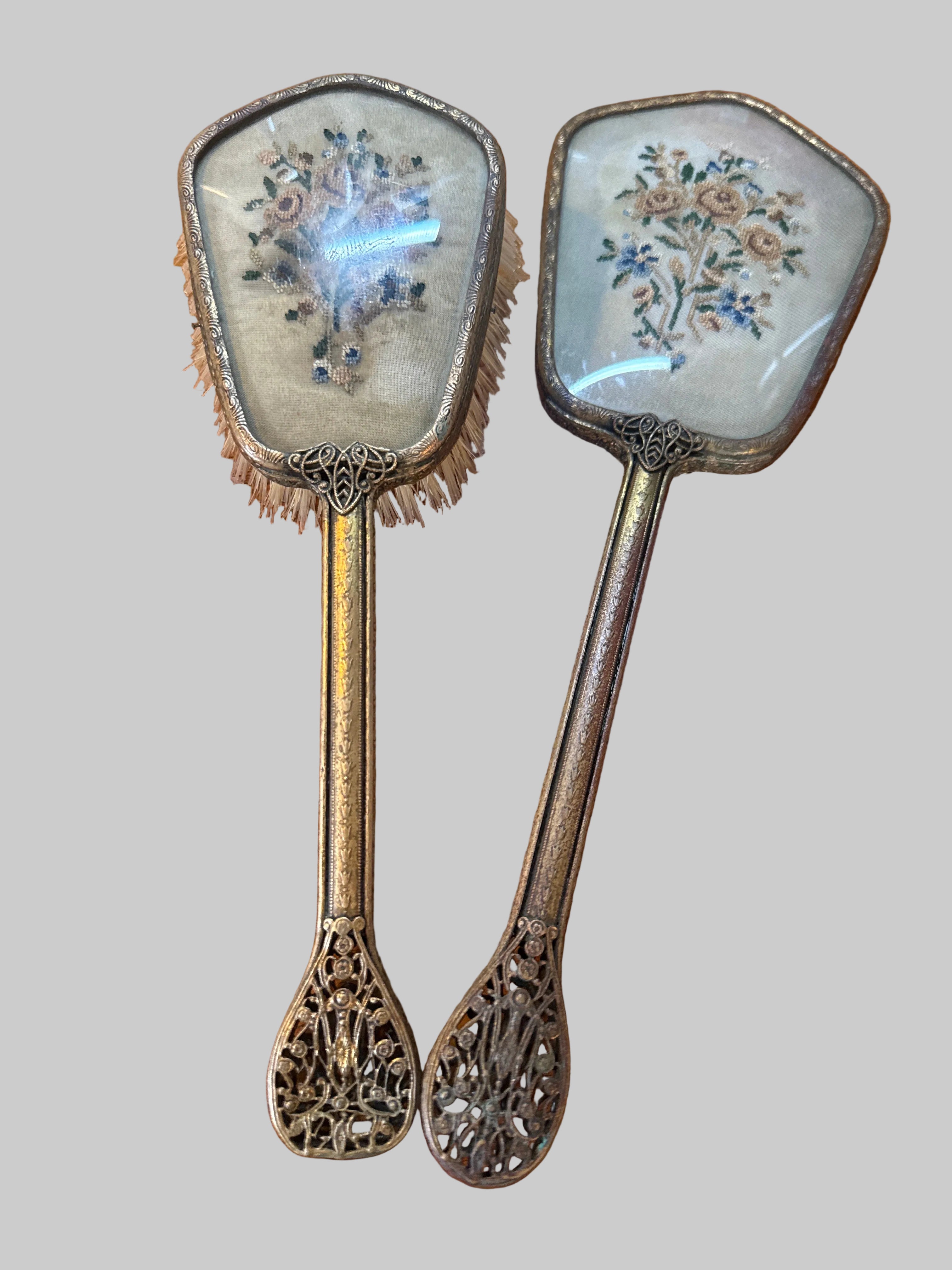 Floral Mirror and Brush set