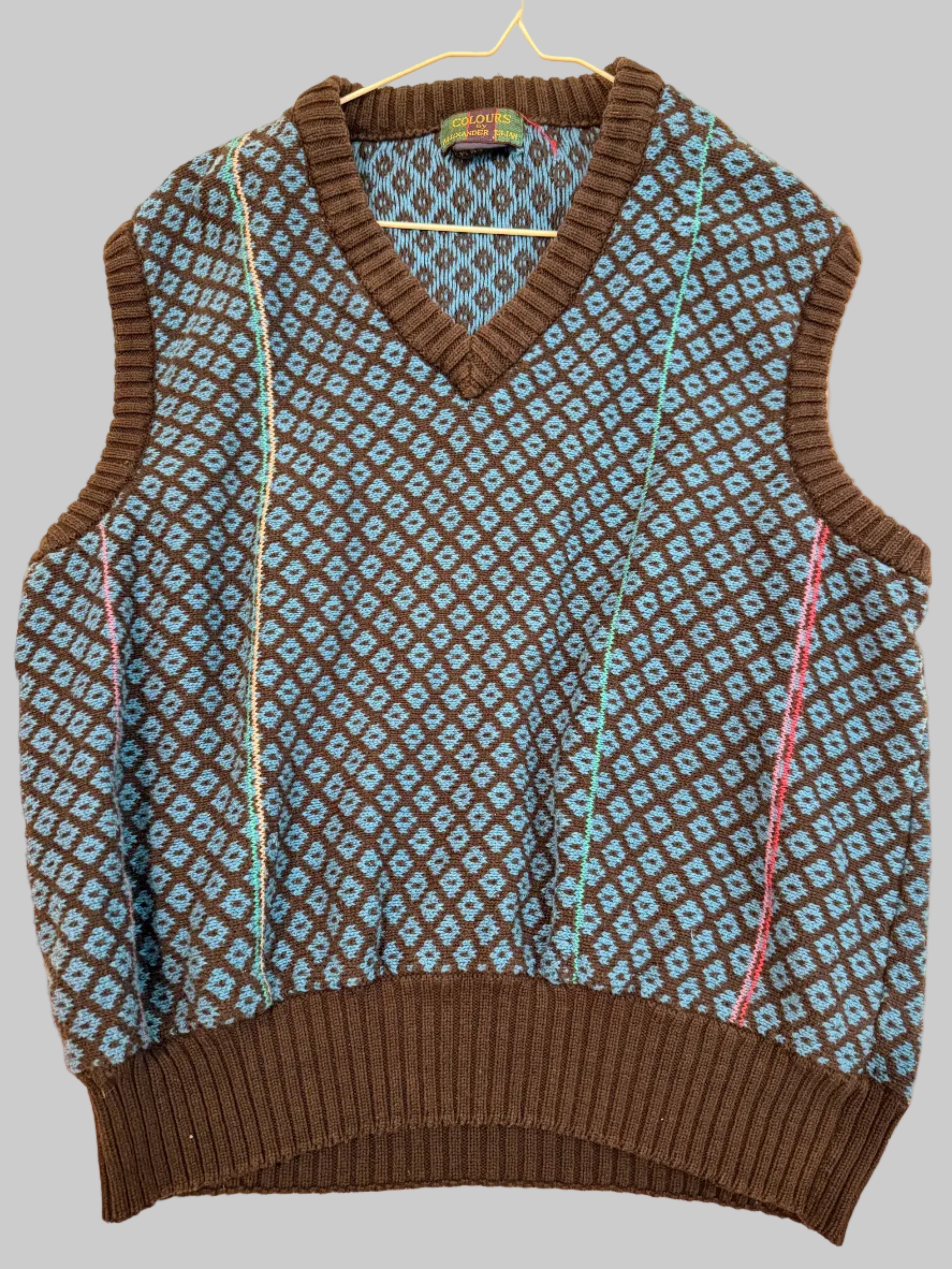 Vintage Patterned Sweater Vest (Size XL – Fits Smaller)