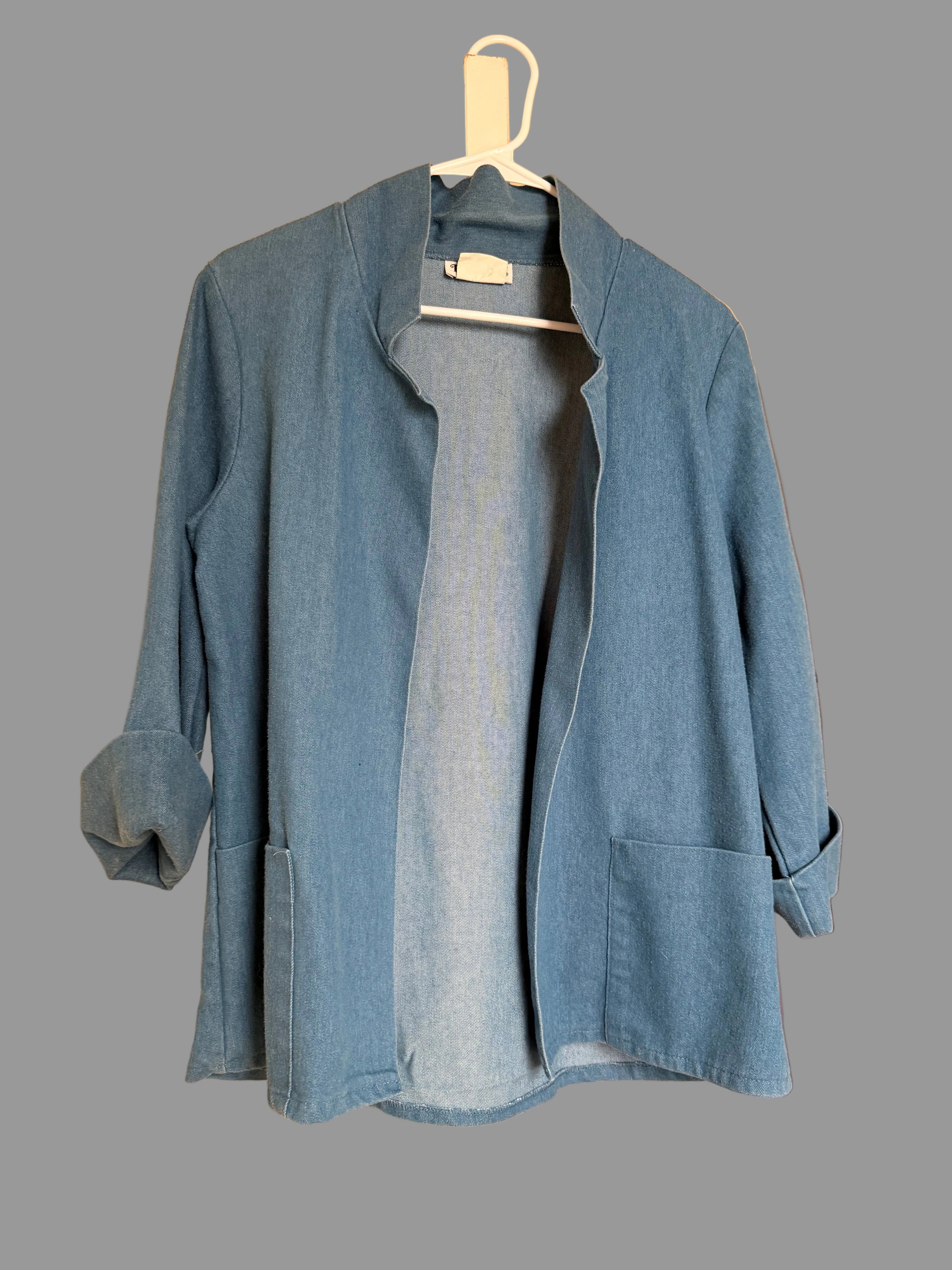Vintage Minimalist Blue Open Front Lightweight Jacket Cardigan M/L
