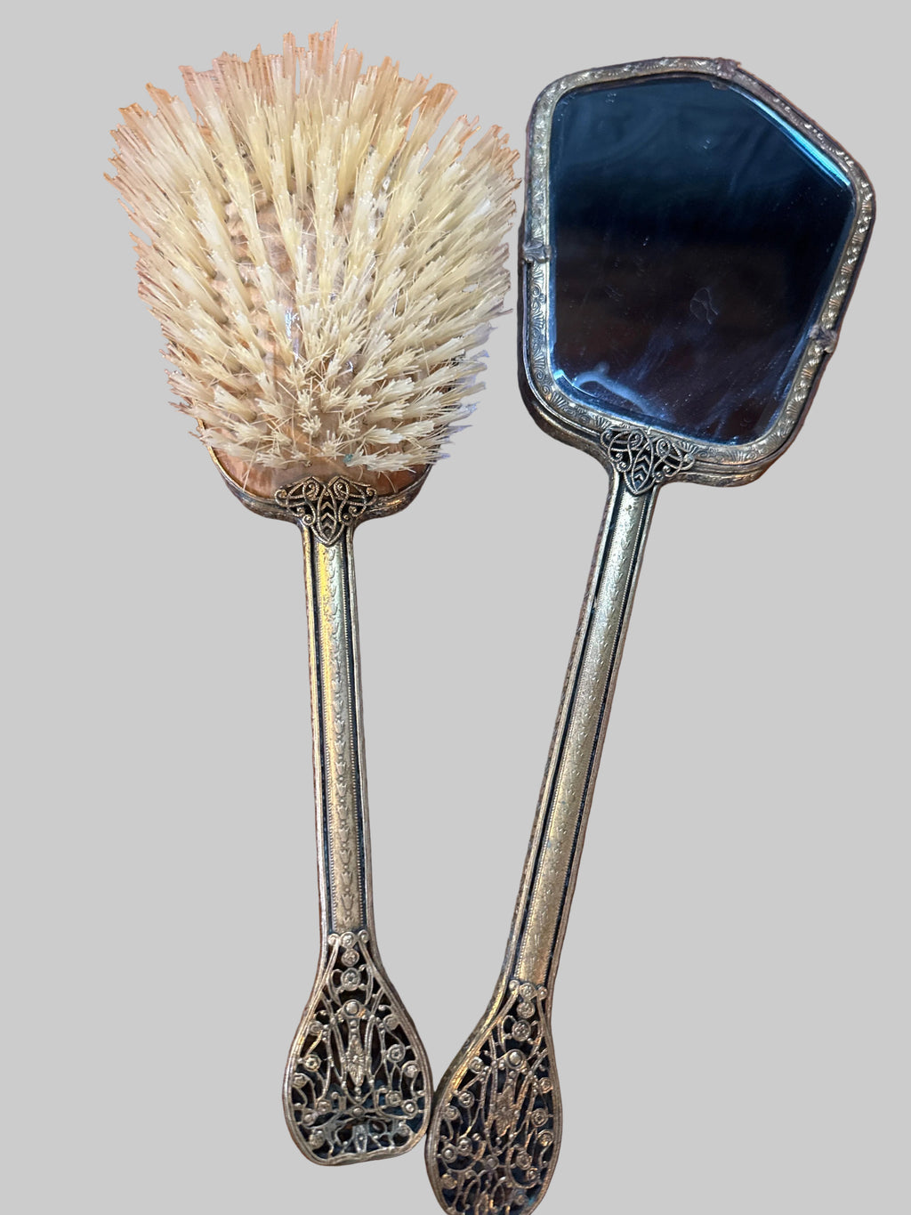 Floral Mirror and Brush set