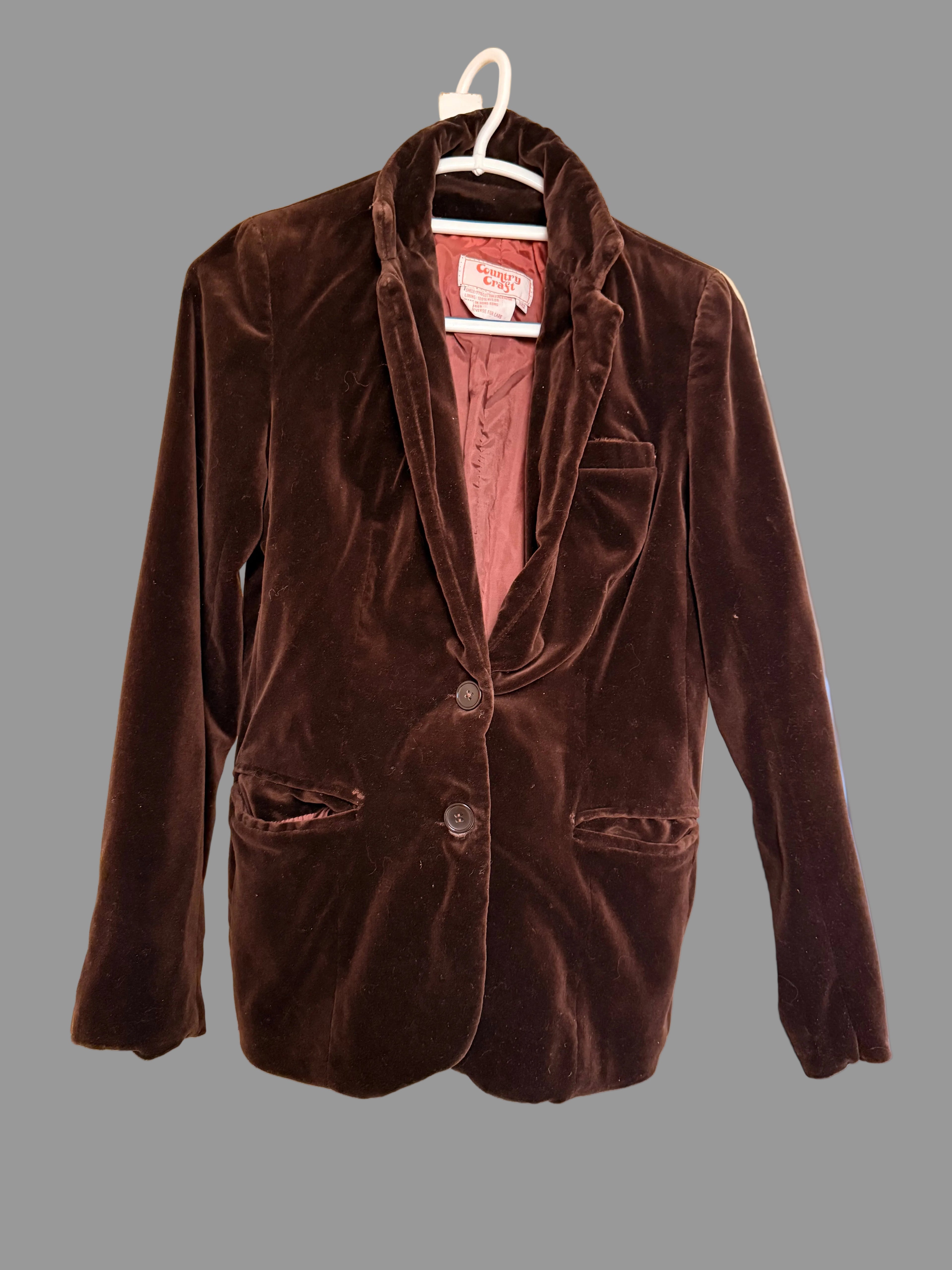 Vintage Brown Velvet Blazer Jacket Tailored 70s Style S/m