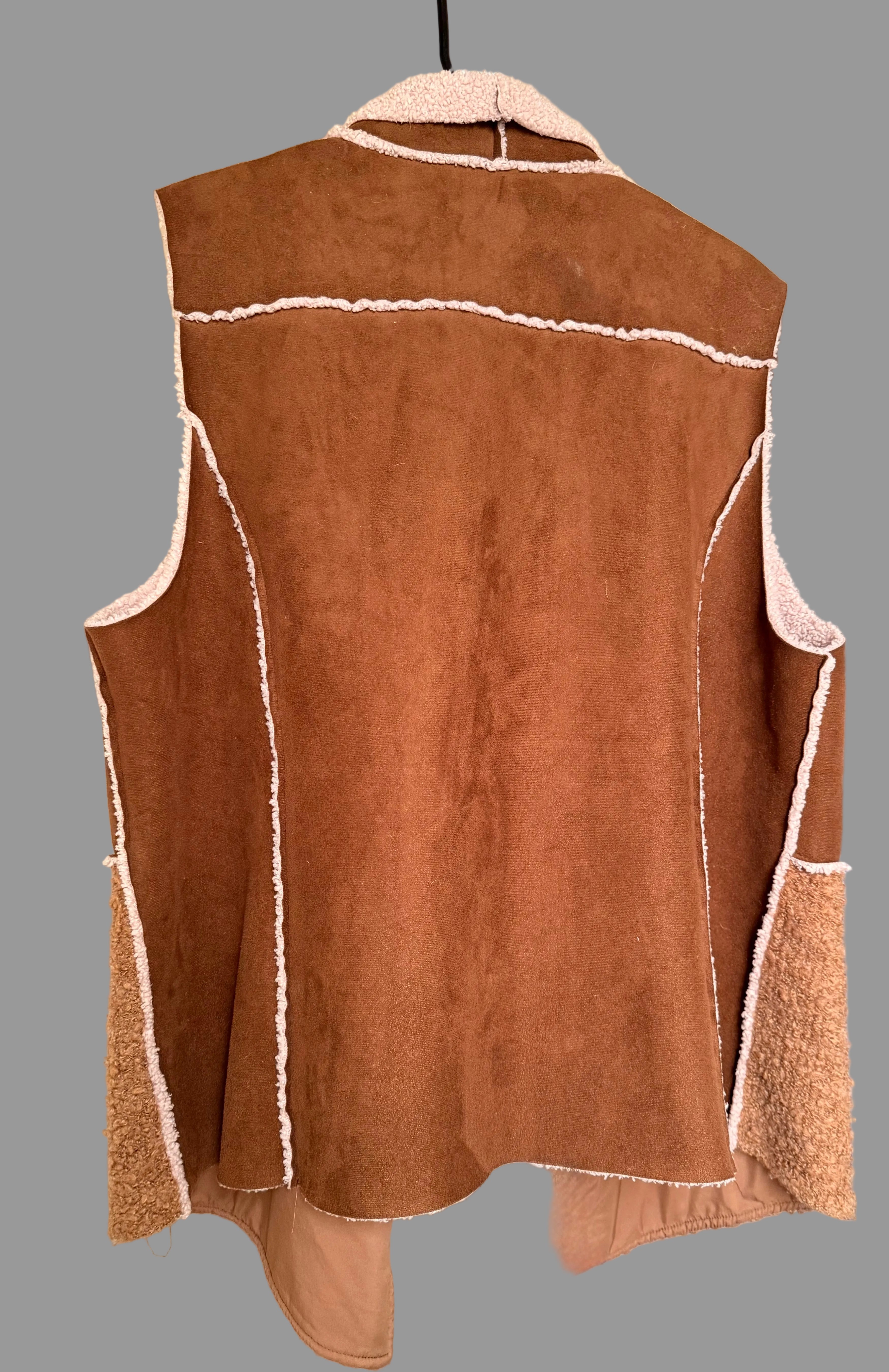 Vintage Sherpa Lined Suede Vest Brown Western Cozy Layering XL