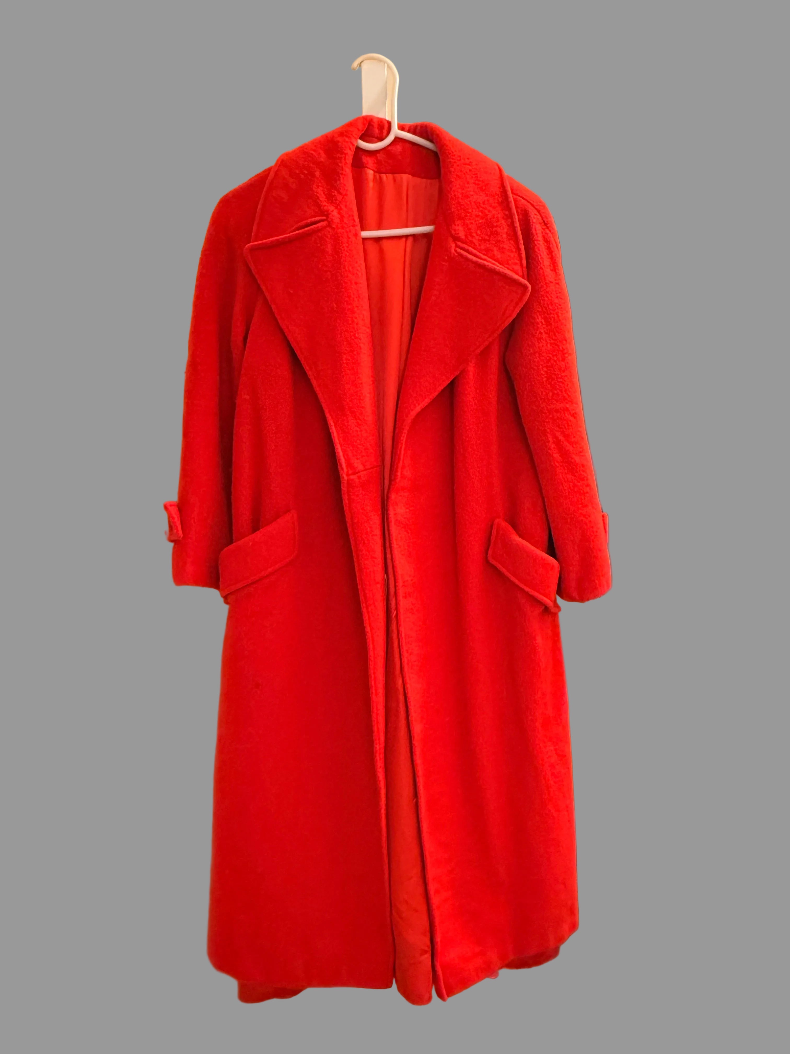 Vintage Red Wool Coat – Statement Outerwear – Classic Longline
