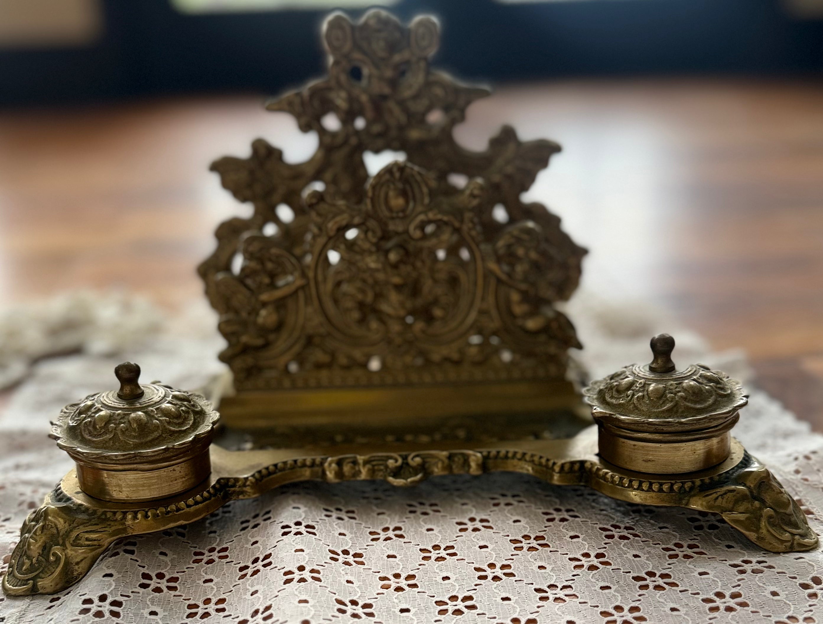 Brass double ink well letter rack