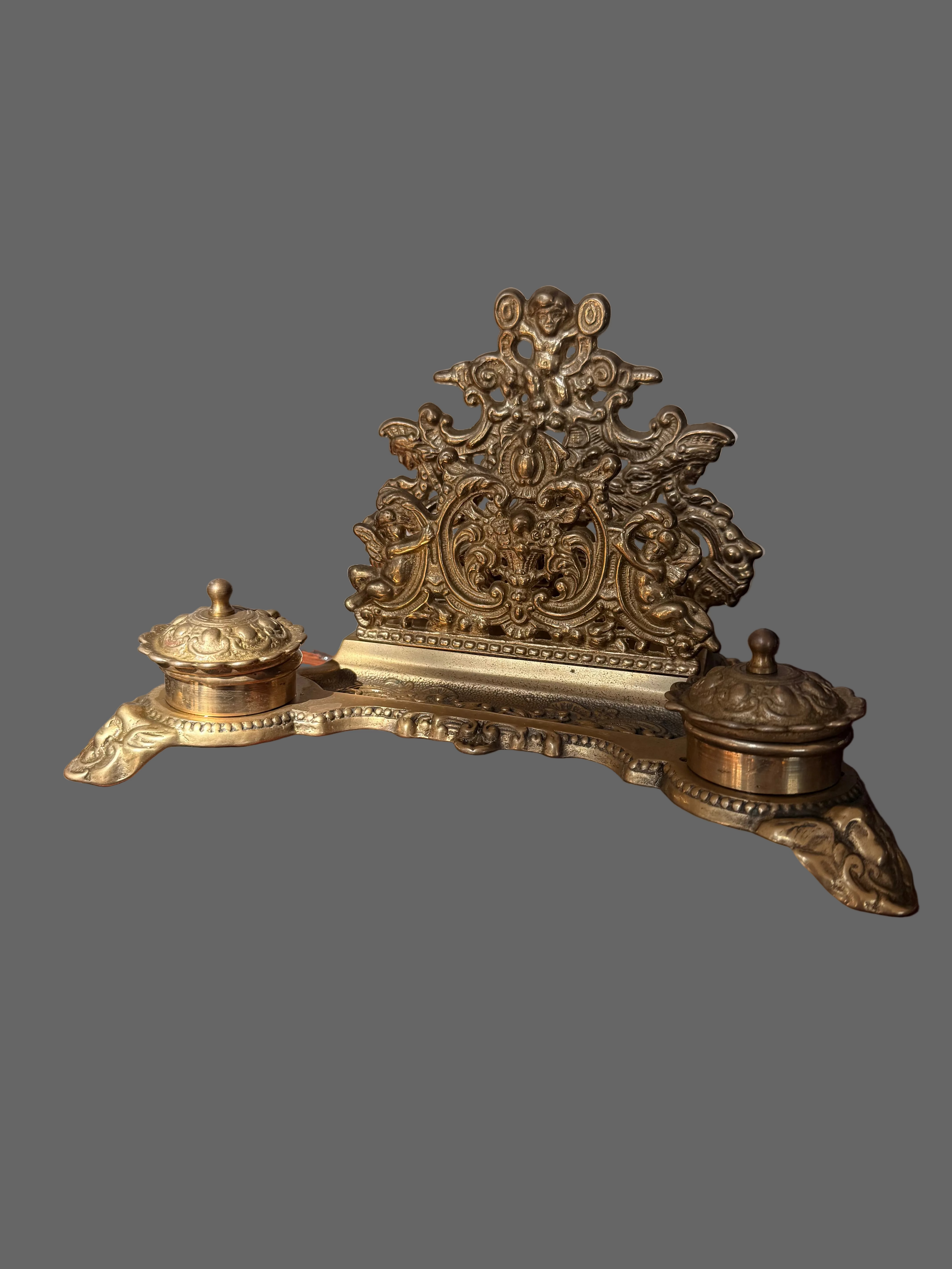 Brass double ink well letter rack