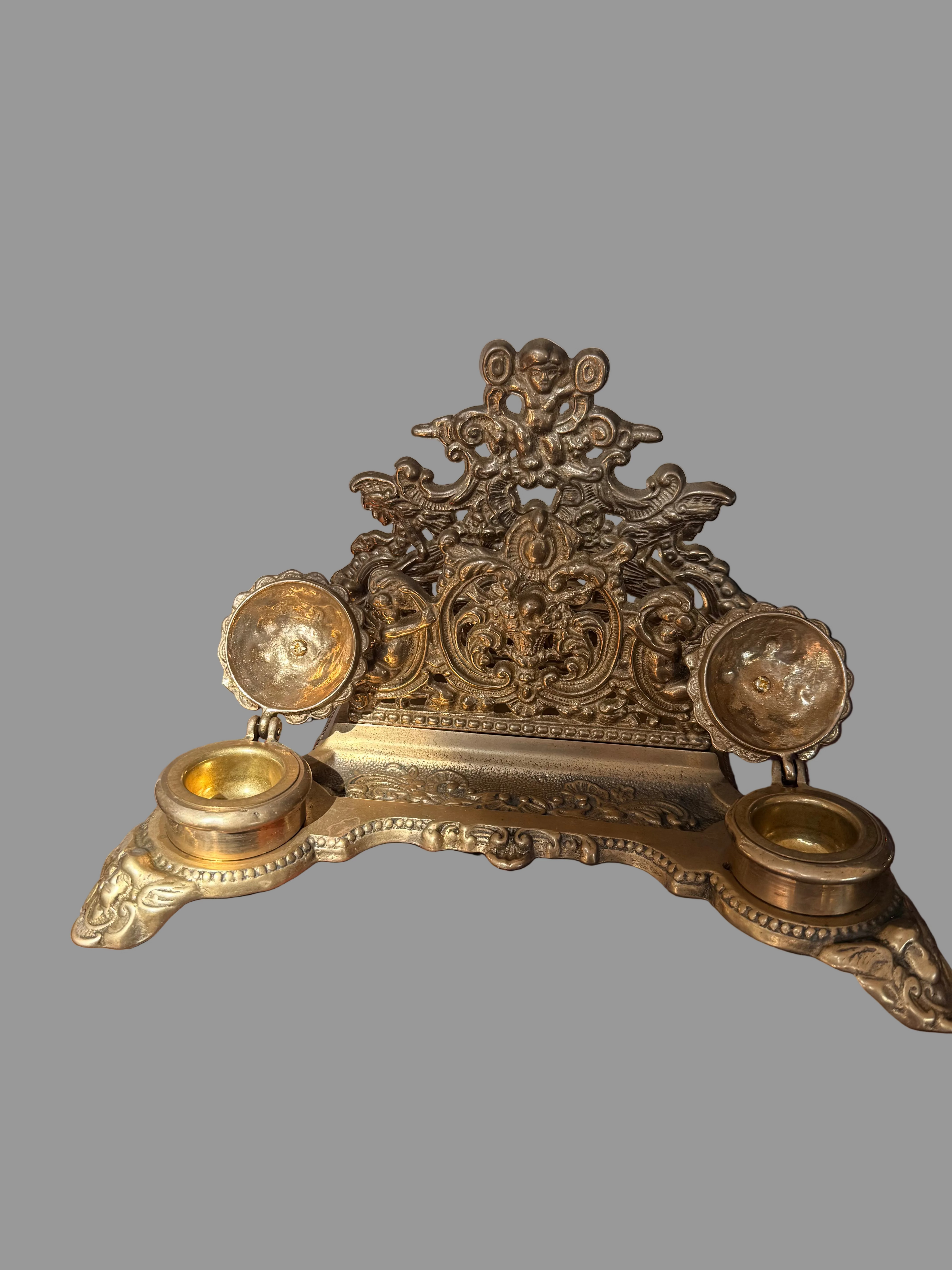 Brass double ink well letter rack