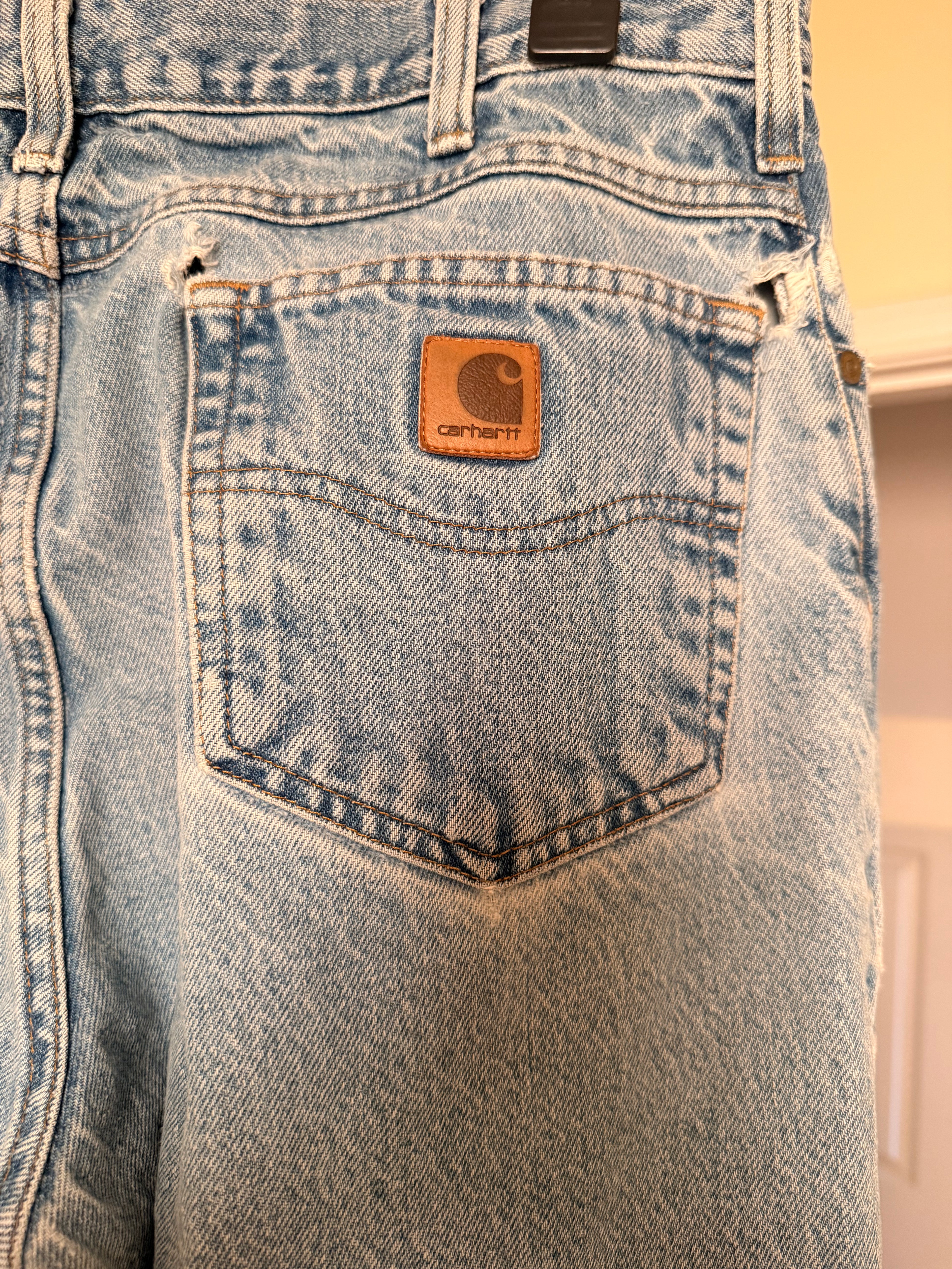 Vintage Carhartt Light Wash Distressed Denim Jeans Workwear