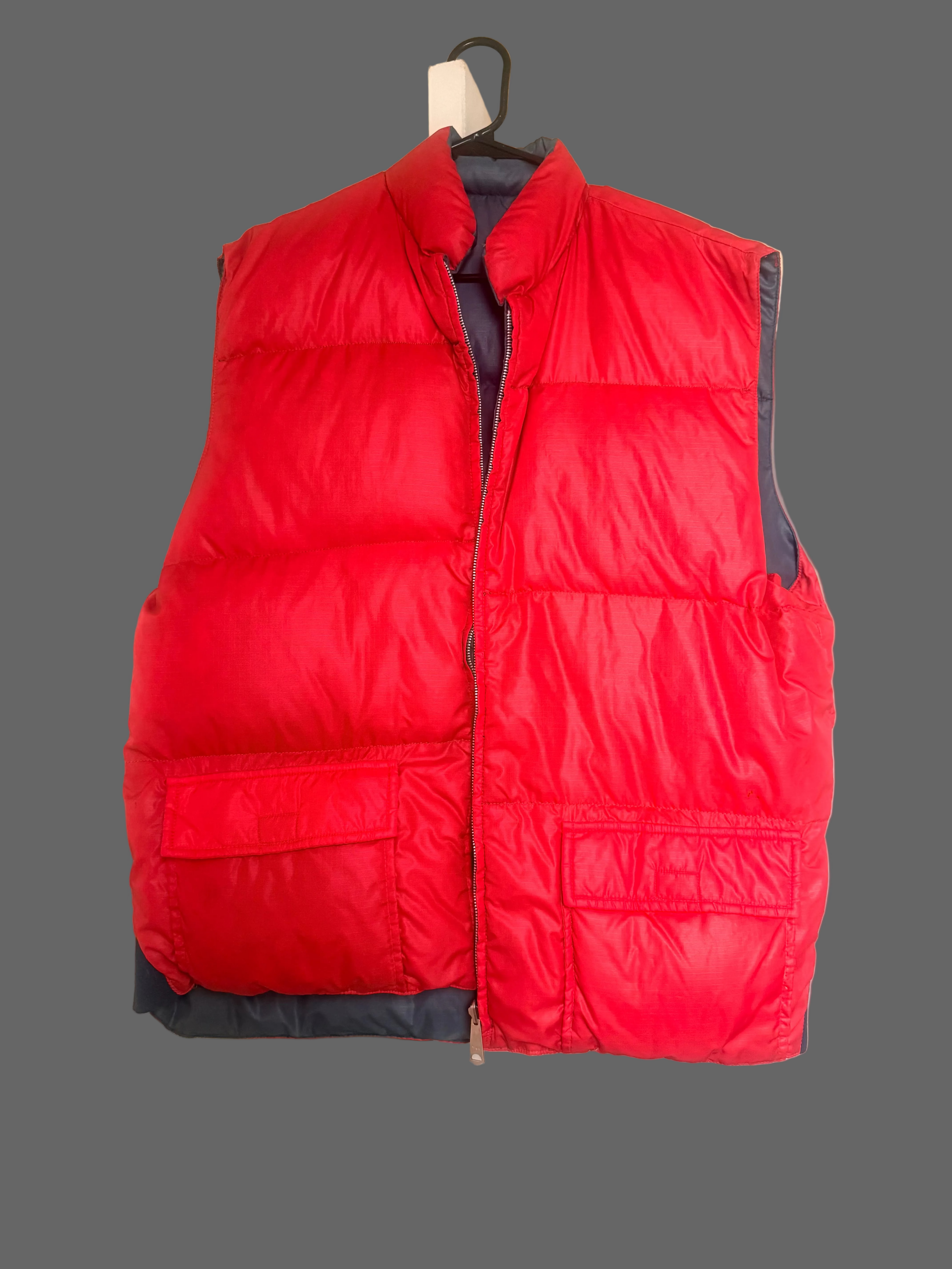 Vintage Reversible Down Puffer Vest – Red & Navy – XL – Feather Filled