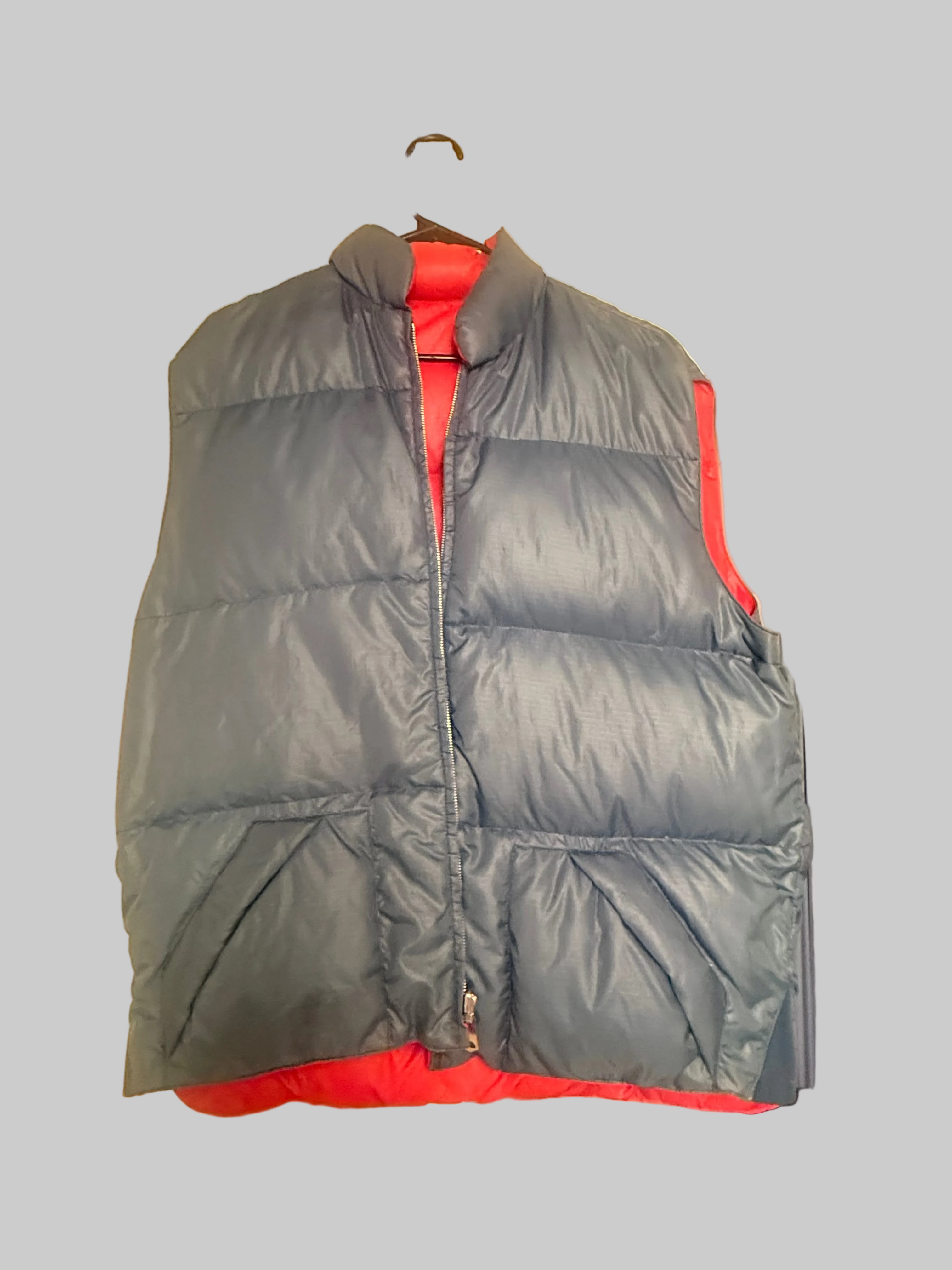 Vintage Reversible Down Puffer Vest – Red & Navy – XL – Feather Filled